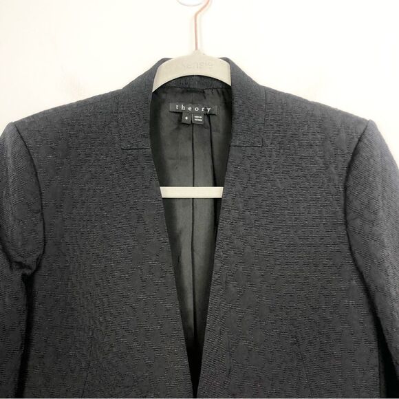 THEORY | Textured Animal Print Embossed Black Open Front Blazer Women’s Size 6 - Picture 3 of 8
